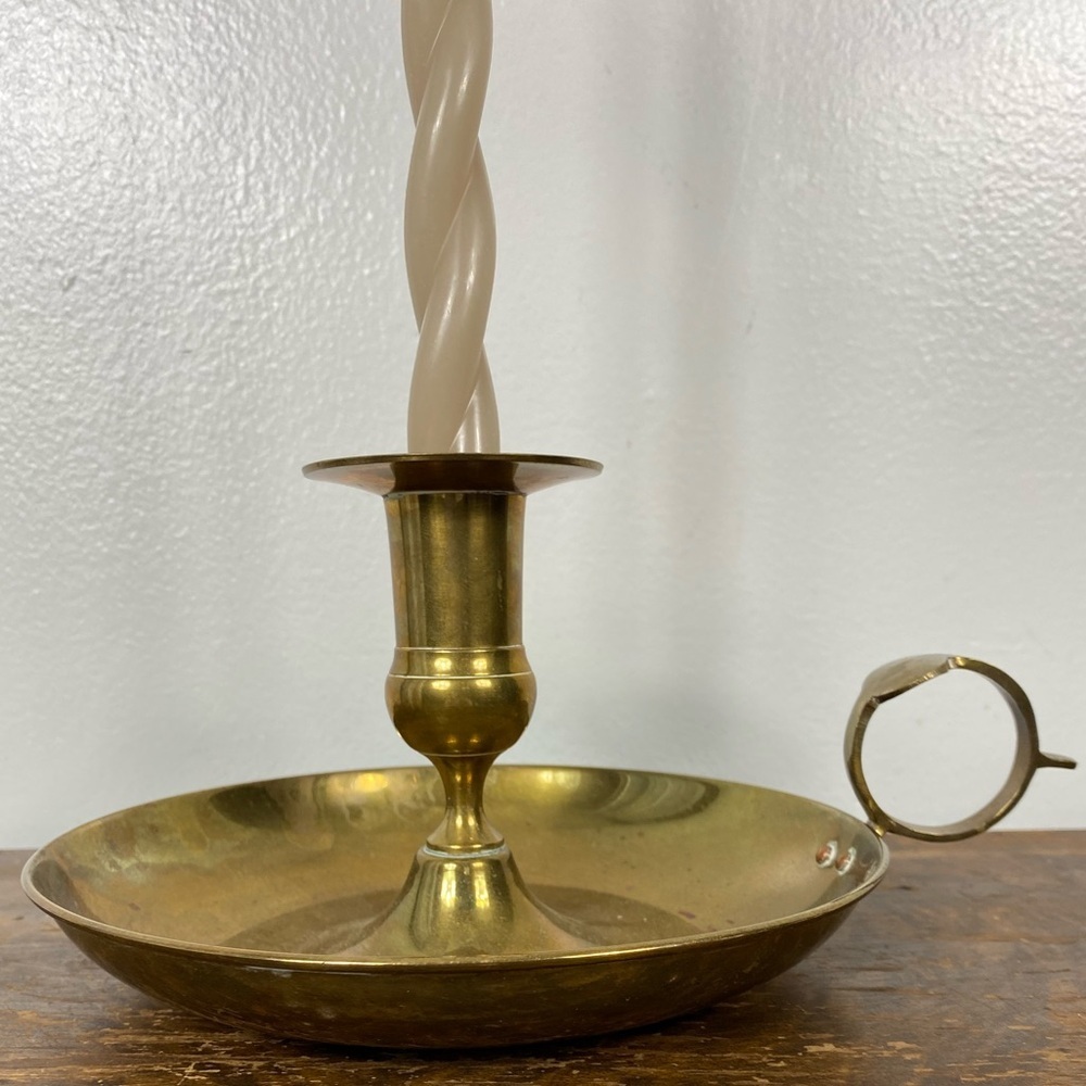 Large Vintage Brass chamberstick candleholder 9x5 in